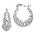 thumbnail image 1 of FB Jewels Sterling Silver Rhodium-plated Polished and Textured Hoop Earrings, 1 of 2