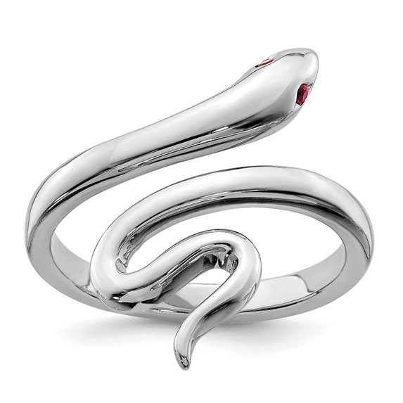 FB Jewels Sterling Silver Rhodium-plated Snake w/Synthetic Ruby Toe Ring