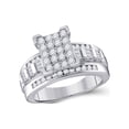 thumbnail image 1 of FB Jewels Sterling Silver Round Diamond Rectangle Cluster Bridal Wedding Engagement Ring 1 Cttw Size 6.5, 1 of 1