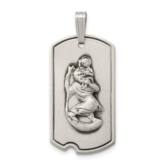 FB Jewels Sterling Silver Satin Antiqued St. Christopher Dog Tag Pendant