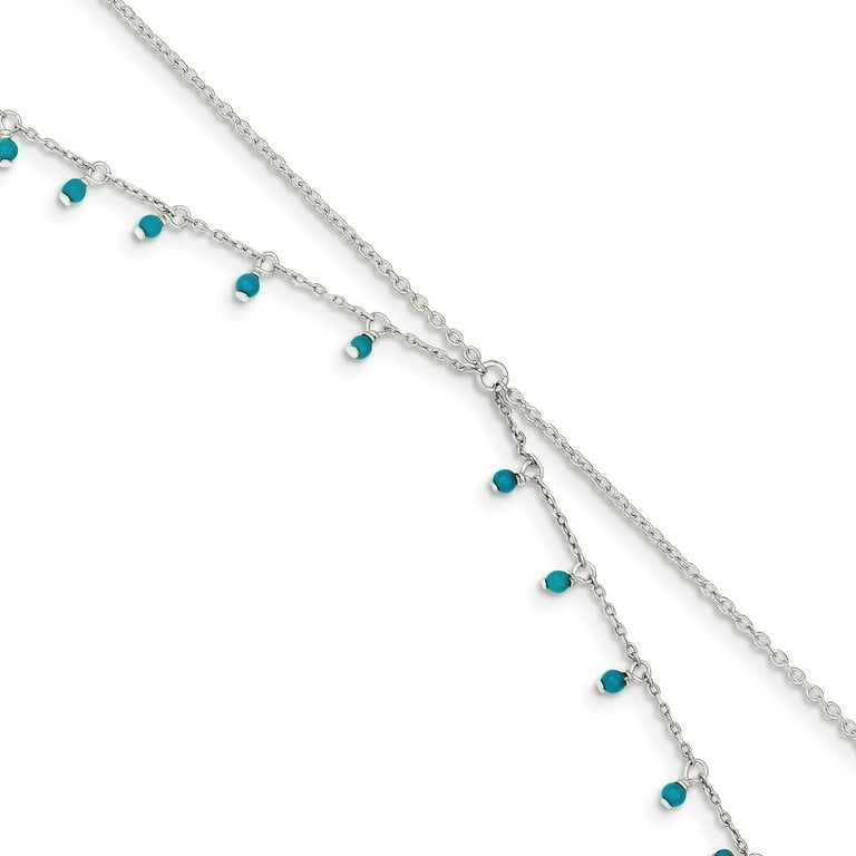 Sterling Silver Turquoise Double Chain Anklet Bracelet Sterling Silver Turquoise Double Chain Anklet Bracelet