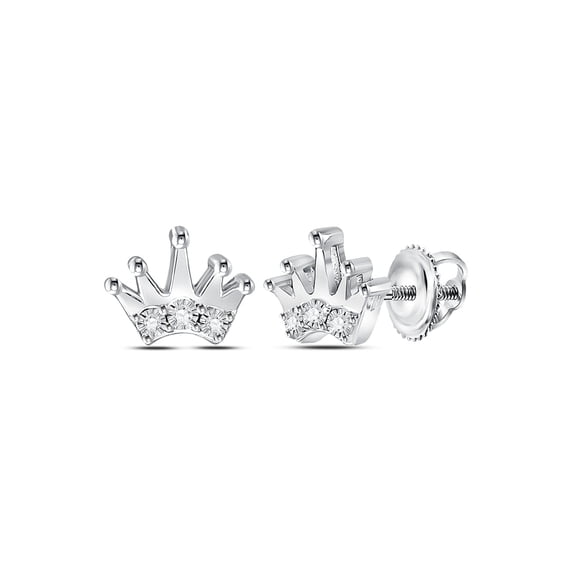 FB Jewels Sterling Silver Unisex Round Diamond Crown Stud Earrings 1/20 Cttw