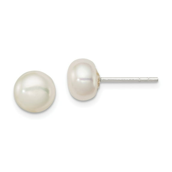 FB Jewels Sterling Silver White FW Cultured Pearl 7-8mm Button Earrings