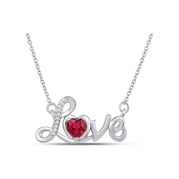 FB Jewels Sterling Silver Womens Heart Lab-Created Ruby Heart Necklace 1/2 Cttw