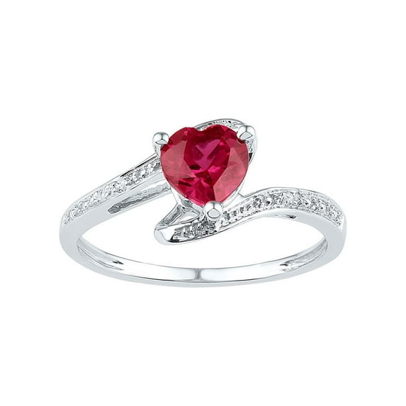 FB Jewels Sterling Silver Womens Heart Lab-Created Ruby Solitaire Diamond Ring 1.00 Cttw