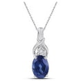 thumbnail image 1 of FB Jewels Sterling Silver Womens Oval Lab-Created Blue Sapphire Solitaire Diamond Pendant 7/8 Cttw, 1 of 1