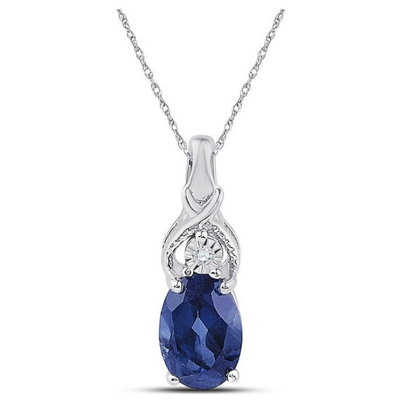 FB Jewels Sterling Silver Womens Oval Lab-Created Blue Sapphire Solitaire Diamond Pendant 7/8 Cttw