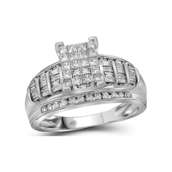 FB Jewels Sterling Silver Womens Princess Diamond Cluster Bridal Wedding Engagement Ring 1.00 Cttw In Invisible Setting (I2-I3 clarity; I-J color) Ring Size 7