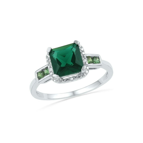 FB Jewels Sterling Silver Womens Princess Lab-Created Emerald Solitaire Diamond-accent Ring 2-1/5 Cttw Size 8.5