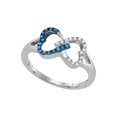 thumbnail image 1 of FB Jewels Sterling Silver Womens Round Blue Color Enhanced Diamond Double Linked Heart Ring 1/6 Cttw Size 7.5, 1 of 1