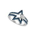 thumbnail image 1 of FB Jewels Sterling Silver Womens Round Blue Color Enhanced Diamond Double Star Ring 1/6 Cttw, 1 of 1