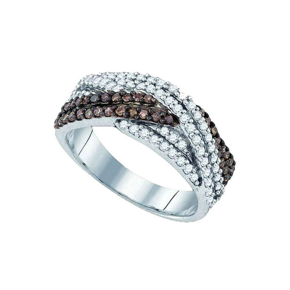 FB Jewels Sterling Silver Womens Round Brown Diamond Woven Crossover Band Ring 3/4 Cttw