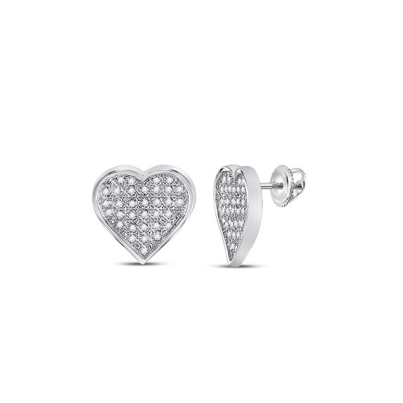 FB Jewels Sterling Silver Womens Round Diamond Heart Earrings 1/6 Cttw