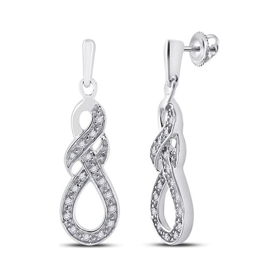 FB Jewels Sterling Silver Womens Round Diamond Infinity Dangle Screwback Earrings 1/8 Cttw
