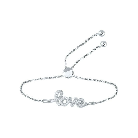 FB Jewels Sterling Silver Womens Round Diamond Love Word Bolo Adjustable Bracelet Cttw