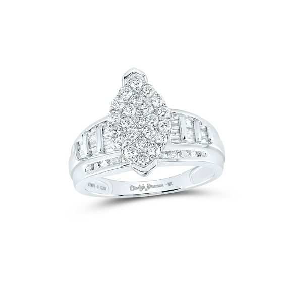 FB Jewels Sterling Silver Womens Round Diamond Oval Cluster Bridal Wedding Engagement Ring 1.00 Cttw
