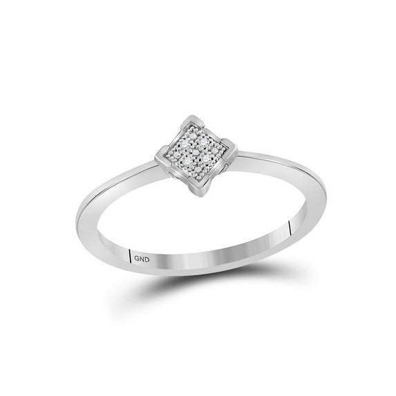 FB Jewels Sterling Silver Womens Round Diamond Simple Square Cluster Ring .01 Cttw