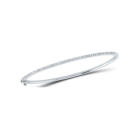 FB Jewels Sterling Silver Womens Round Diamond Single Row Bangle Bracelet 1/3 Cttw