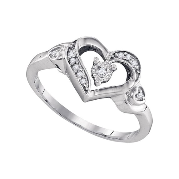 FB Jewels Sterling Silver Womens Round Diamond Solitaire Heart Ring 1/20 Cttw Size 5
