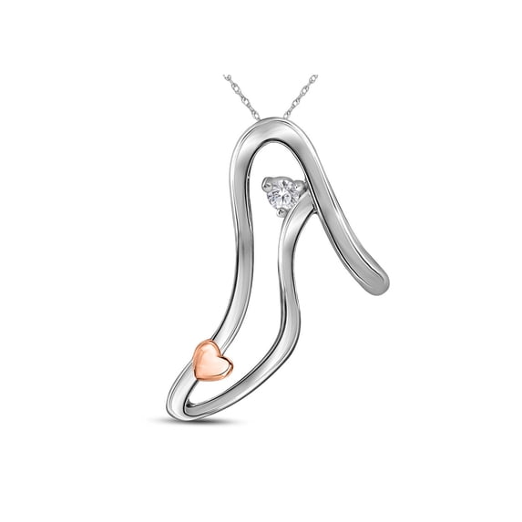 FB Jewels Sterling Silver Womens Round Diamond Stiletto High-heel Shoe Pendant 1/20 Cttw