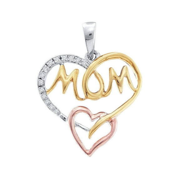 FB Jewels Sterling Silver Womens Round Diamond Tri-tone Mom Mother Heart Pendant 1/12 Cttw