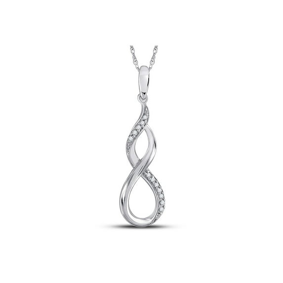 FB Jewels Sterling Silver Womens Round Diamond Vertical Infinity Pendant 1/20 Cttw