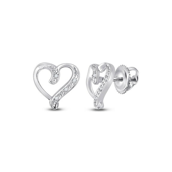 FB Jewels Sterling Silver Womens Round Diamond-accent Heart Screwback Earrings .02 Cttw