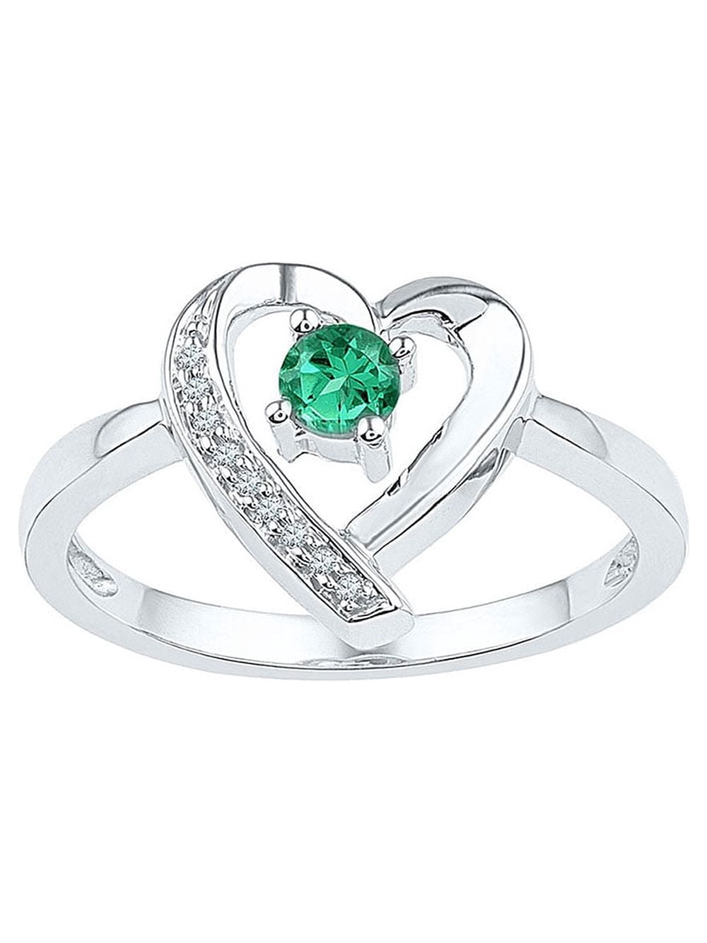 Sterling Silver Simulated Emerald Heart Ring - Solid 925 Silver Love Band, Size 13
