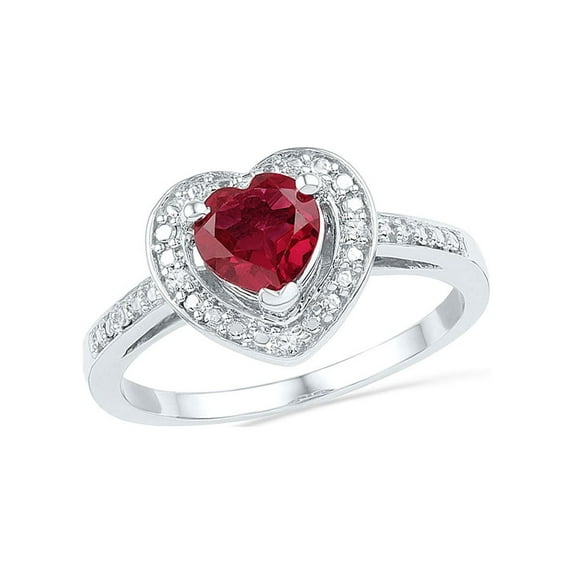 FB Jewels Sterling Silver Womens Round Lab-Created Ruby Heart Diamond Ring 1 Cttw Size 6