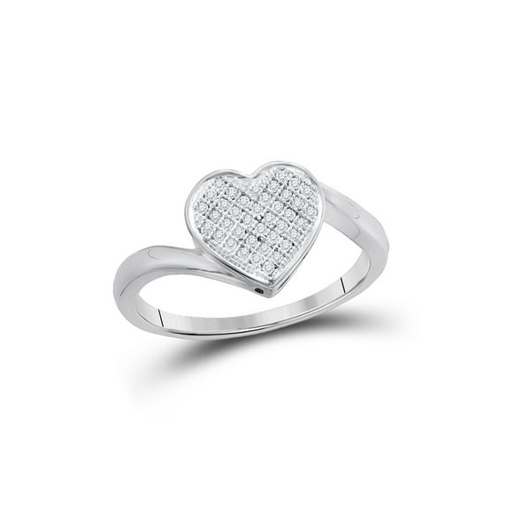 FB Jewels Sterling Silver Womens Round Pave-set Diamond Heart Cluster Ring 1/20 Cttw Size 8