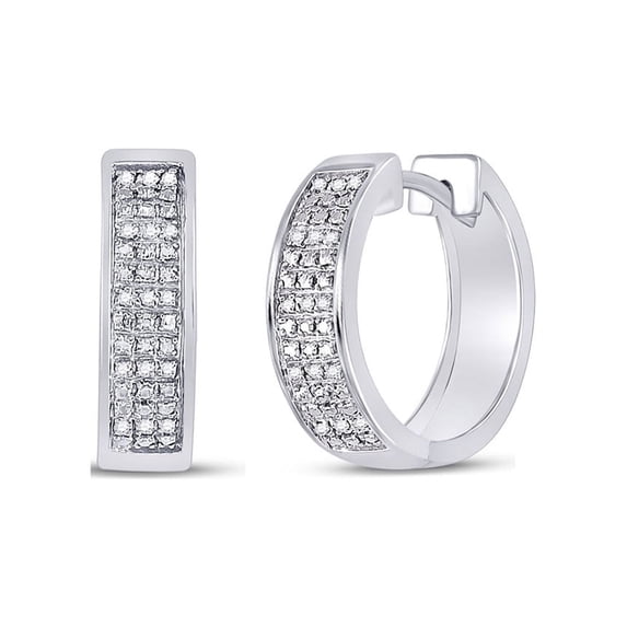 FB Jewels Sterling Silver Womens Round Pave-set Diamond Triple Row Hoop Earrings 1/10 Cttw