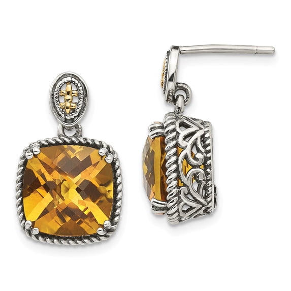 FB Jewels Sterling Silver w/14K Gold Citrine Dangle Post Earrings