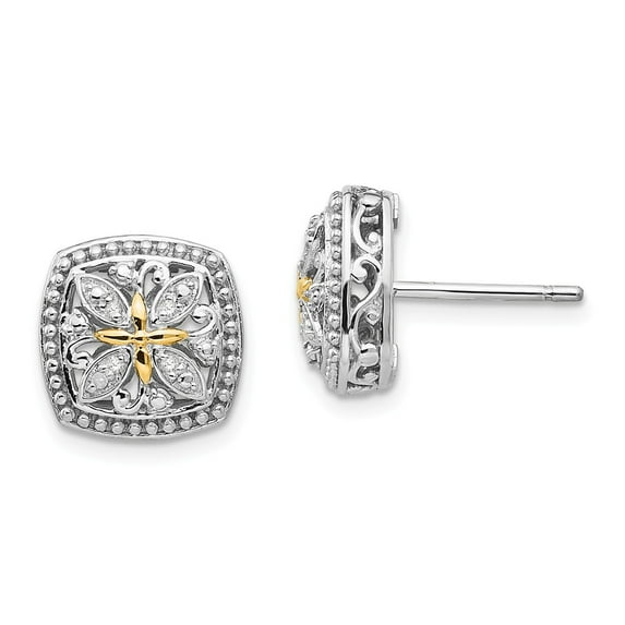 FB Jewels Sterling Silver w/14K Gold Diamond Post Earrings