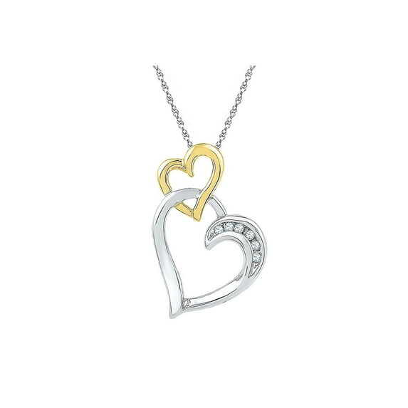 FB Jewels Two-tone Sterling Silver Womens Round Diamond Double Heart Pendant .03 Cttw