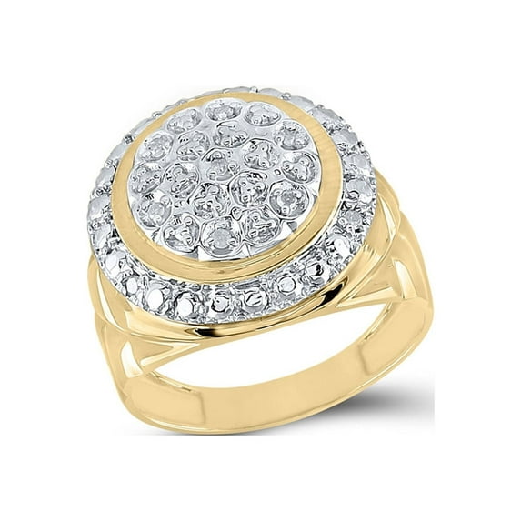 FB Jewels Yellow-tone Sterling Silver Mens Round Diamond Cluster Fashion Ring 1/10 Cttw Size 8.5