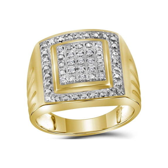 FB Jewels Yellow-tone Sterling Silver Mens Round Diamond Square Frame Cluster Ring 1/10 Cttw Size 8