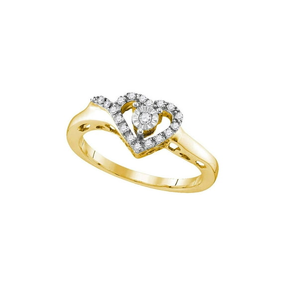 FB Jewels Yellow-tone Sterling Silver Womens Round Diamond Heart Ring 1/10 Cttw