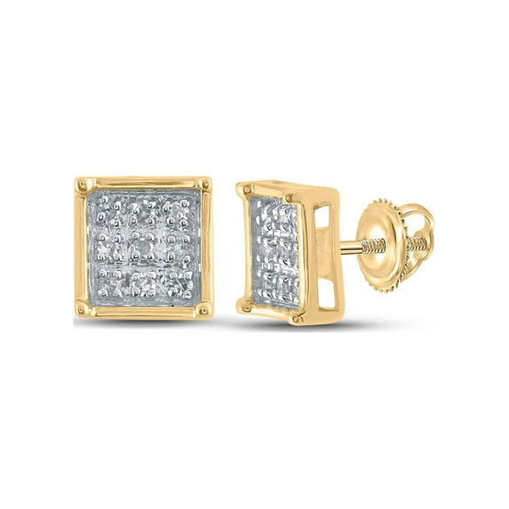 FB Jewels Yellow-tone Sterling Silver Womens Round Diamond Square Earrings 1/20 Cttw