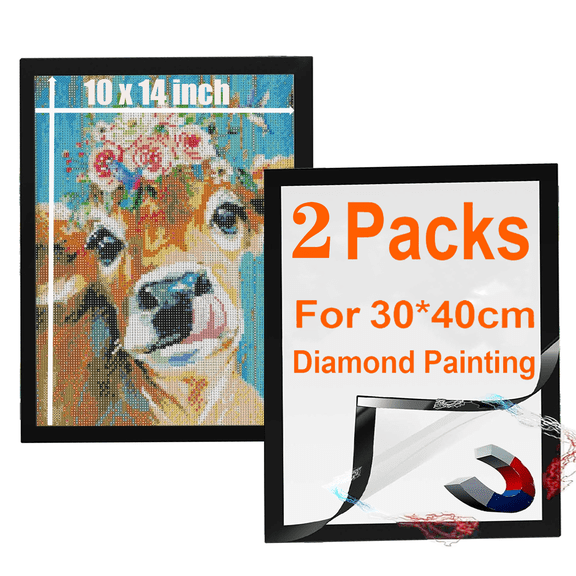 FBASport 2 Pcs Flexible PVC Frames for Diamond Art, for 30*40 cm Diamond Painting (Need Trimming) , for 10x14inch Picture, Not Wood Frame, Self-Adhesive Magnetic Frame for Home Decor Wall Door(Black)