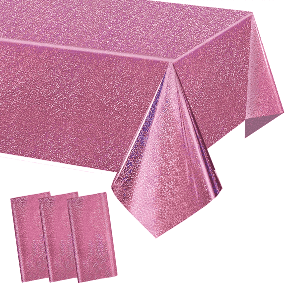 Pink Holographic Foil Tablecloths - 3 Pack 40x108 Inch | Disposable Plastic Party Table Covers for Birthday,Wedding,Christmas Decorations | Holiday Party Supplies,Laser Shine Event Decor