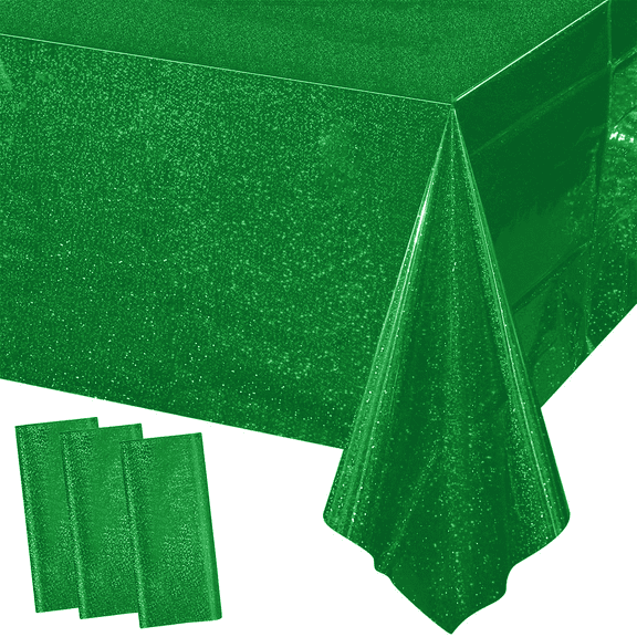 GreenHolographic Foil Tablecloths - 3 Pack 40x108 Inch | Disposable Plastic Party Table Covers for Birthday,Wedding,Christmas Decorations | Holiday Party Supplies,Laser Shine Event Decor