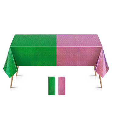 Holographic Foil Tablecloths 2 Pack 40x108 Inch-Pink & Green Duo-Tone Disposable Plastic Party Table Covers for Birthday,Bachelorette,Wedding Decor | Holiday Party Supplies