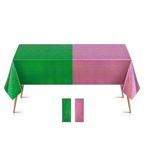 Holographic Foil Tablecloths 2 Pack 40x108 Inch-Pink & Green Duo-Tone Disposable Plastic Party Table Covers for Birthday,Bachelorette,Wedding Decor | Holiday Party Supplies