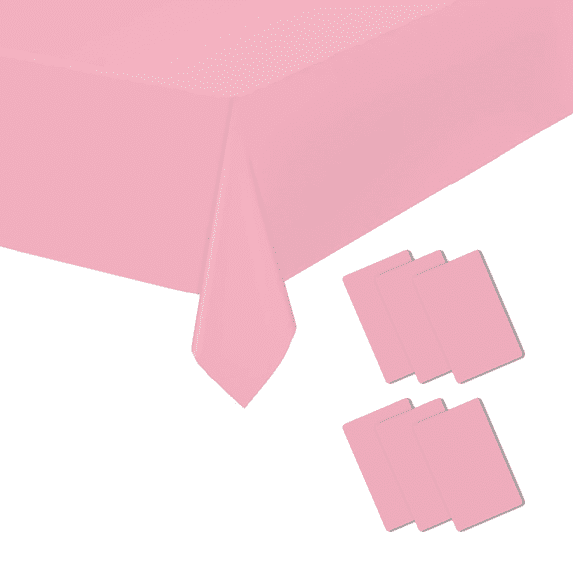 6 Pack Pink Disposable Plastic Tablecloths 54" x 108" for 6-8 Foot Rectangle Tables - Valentines Day Birthday Wedding Party Supplies