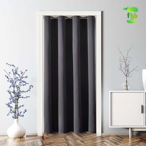 FBB Blackout Door Curtains for Doorway Privacy, Grommet Closet Curtains for Bedroom Closet Door, Thermal Insulated Temporary Doorway Cover Room Divider Drapes (1 Panel, Dark Grey, 34 x 80 Inch)