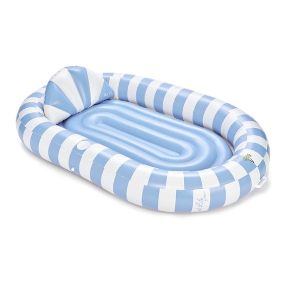 Float Life by FUNBOY Blue & White Striped Oval Tanning Pool Lounger, 2-in-1 Oversized Design for Land or Water
