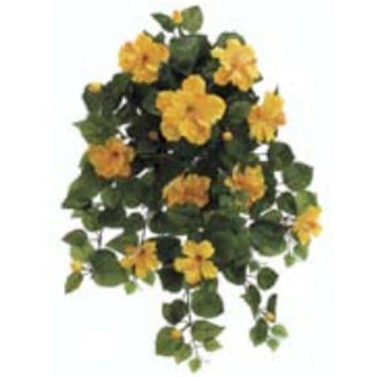 26" Yellow Hibiscus Artificial Hanging Bush for Outdoor Decor