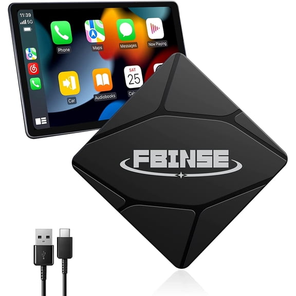 FBINSE Wireless CarPlay Adapter, Plug and Play, 5.8GHz WiFi/Bluetooth 5.2, Compact Design
