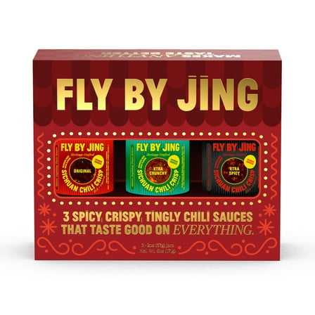 Fly By Jing Chili Crisp Sauce Shorty Triple Threat, Hot Sauce Gift Set, 3 Flavors in TSA Compliant 2 oz Glass Jars