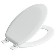 FBJ Elongated Wood Toilet Seat in White, Oval Wooden Toilet Seat, Adjustable & Easy to Clean